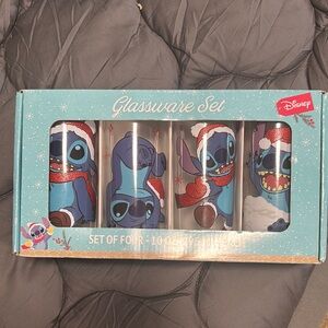 Disney Holiday Stitch Blue and Red Glassware Set